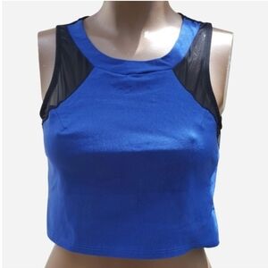 Blue and Black Sleeveless Crop Top